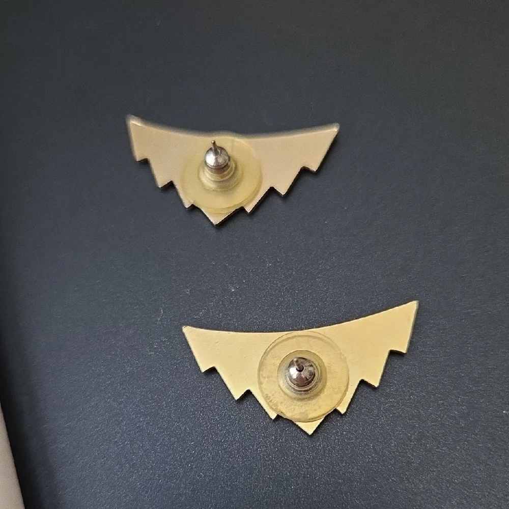 Rare Vintage Set 80s Gold-Tone & Red Enamel Geometric Earrings & Necklace - Picture 10 of 11